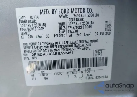 2014 Ford Edge Sel z USA, uszkodzony, nr VIN 2FMDK3JC3EBA53461